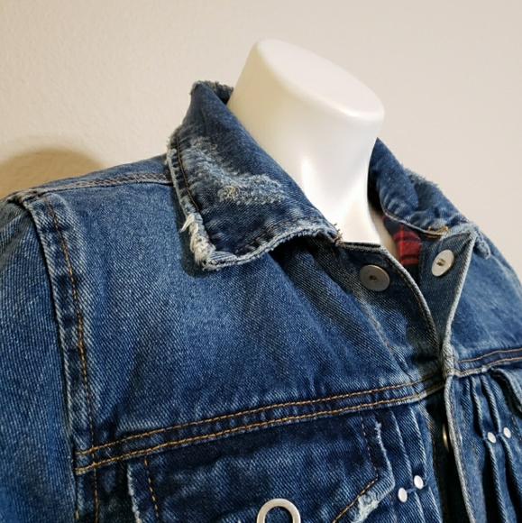 Blank NYC Reversible Denim Buffalo Check Jacket Women's Size XS NWT Red - Picture 8 of 12